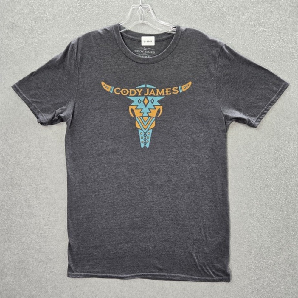 Cody James Men Shirt Medium Gray Southwestern Bull Longhorn Graphic Crew Neck